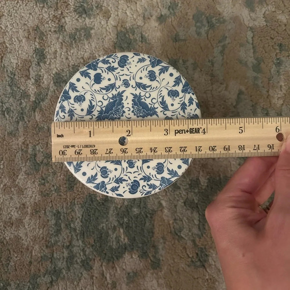 Trinket jar ceramic Sweet floral pattern blue and cream color - Picture 3 of 6